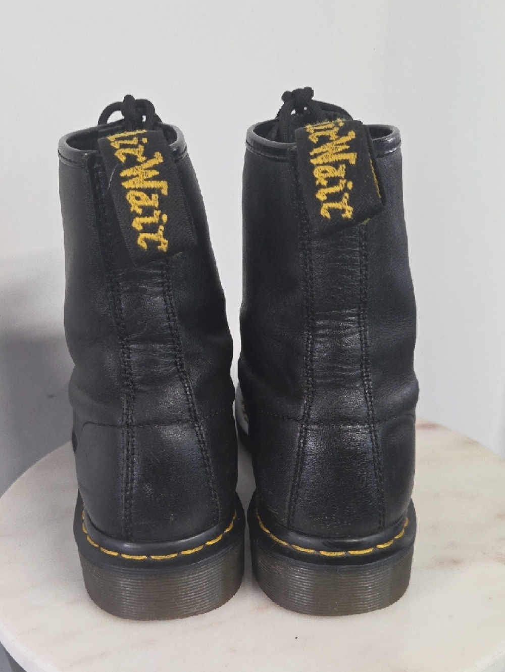 Dr. Martens Black Leather 8-Eye Lace Boots with Yellow Stitching Size 8 - Picture 4 of 8